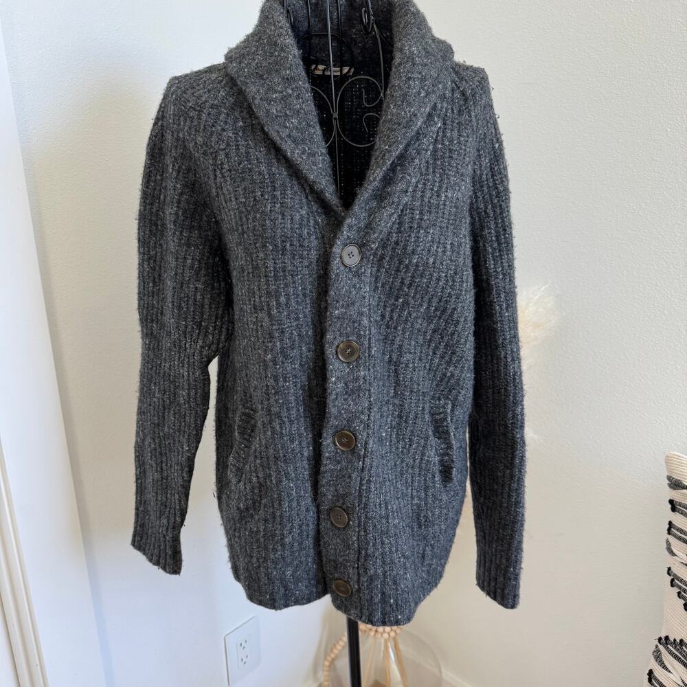 Marine Layer Maurice Merino Wool Blend Shawl Cardigan - Charcoal Gray Unisex- M - Picture 4 of 11